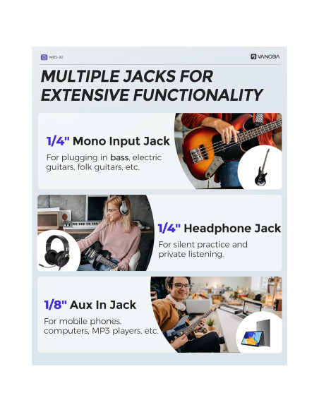 Amplificador de Bajo Vangoa 30W Portátil 8" con Overdrive