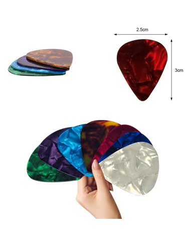 Paquete de 20 Púas de Guitarra Celluloide 0.46mm a 0.96mm