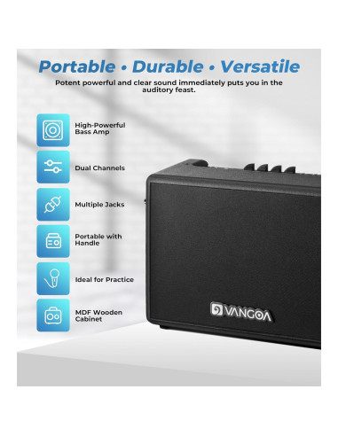 Amplificador de Bajo Vangoa 30W Portátil 8" con Overdrive