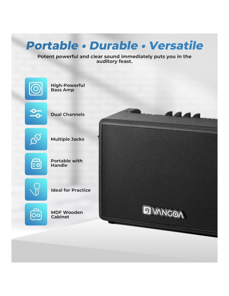 Amplificador de Bajo Vangoa 30W Portátil 8" con Overdrive