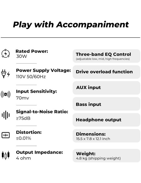 Amplificador de Bajo Vangoa 30W Portátil 8" con Overdrive
