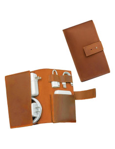 Estuche Organizador Electrónico de Viaje Cuero Marrón 18x23.5cm