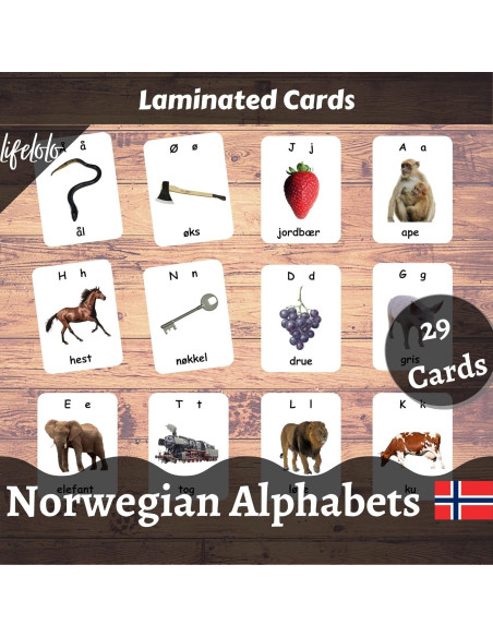 Tarjetas Didácticas Bilingües Noruego-Inglés LifeLoLo - Alfabeto Tarjetas Didácticas Bilingües Noruego-Inglés LifeLoLo - Alfabeto