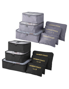 Set de 12 Cubos de Empaque INVODA para Maletas - Negro y Gris