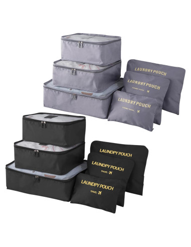 Set de 12 Cubos de Empaque INVODA para Maletas - Negro y Gris