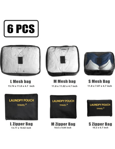 Set de 12 Cubos de Empaque INVODA para Maletas - Negro y Gris