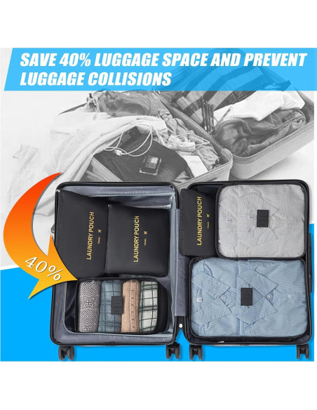 Set de 12 Cubos de Empaque INVODA para Maletas - Negro y Gris