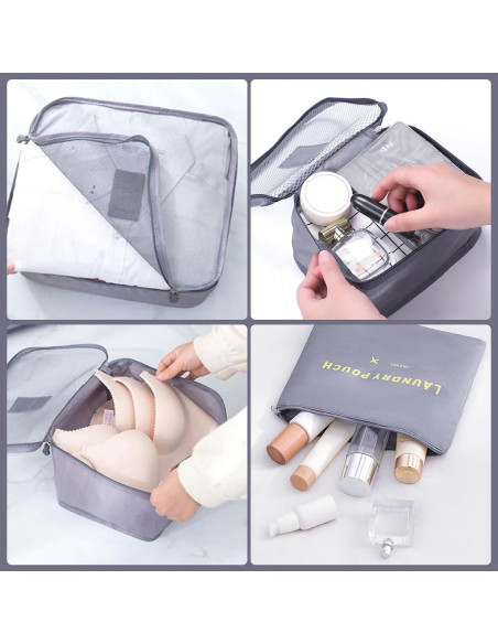 Set de 12 Cubos de Empaque INVODA para Maletas - Negro y Gris