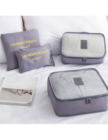 Set de 12 Cubos de Empaque INVODA para Maletas - Negro y Gris