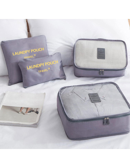 Set de 12 Cubos de Empaque INVODA para Maletas - Negro y Gris