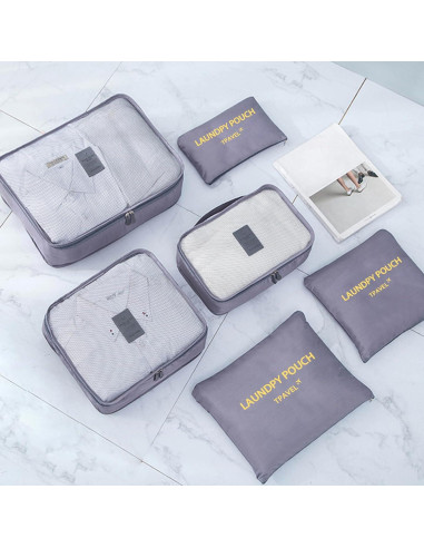 Set de 12 Cubos de Empaque INVODA para Maletas - Negro y Gris