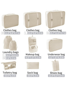 Juego de 10 Bolsas Organizadoras de Viaje SLMT Beige 2
