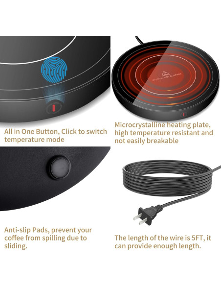 Calentador de Tazas Eléctrico Irrompible Negro 36W 3 Temperaturas Calentador de Tazas Eléctrico Irrompible Negro 36W 3 Temperaturas