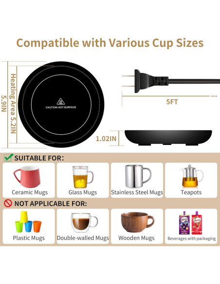 Calentador de Tazas Eléctrico Irrompible Negro 36W 3 Temperaturas Calentador de Tazas Eléctrico Irrompible Negro 36W 3 Temperaturas