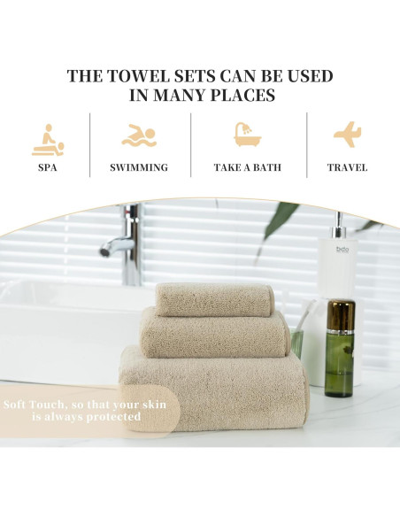 Juego de Toallas de Baño Microfibra Beige 3 Piezas Secado Rápido