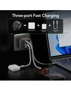 Cargador Rápido GaN 65W MFish USB-C y USB-A con Cable Retráctil 2