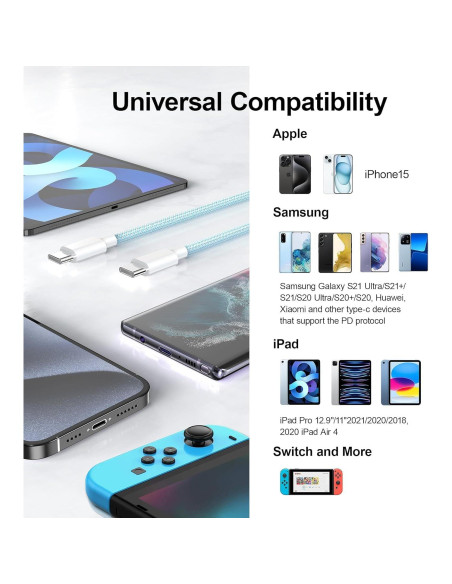 Cable Carplay 3 Paquetes 6Ft USB A a C 60W MFi para iPhone