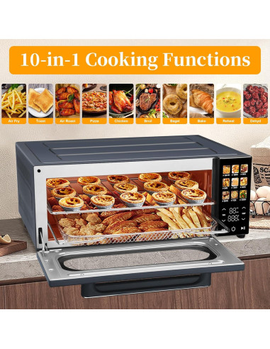 Horno Tostador SEEDEEM 15L 10 en 1 Pantalla Táctil 1800W Gris