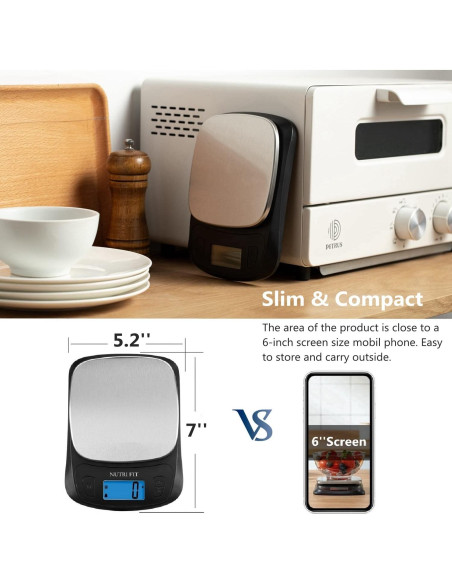 Balanza de Cocina Digital NUTRI FIT Ultra Slim 5kg Acero Inoxidable