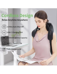 Masajeador Inalámbrico Shiatsu MASGRE U20-2600 con Calor 6D 2