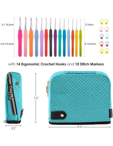 Estuche para Ganchillos MYBAGZING con 14 Ganchillos Ergonómicos