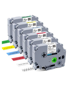 Paquete de 6 Cintas TZ Brother P Touch 12mm Laminadas Colores