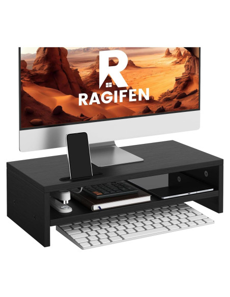 Soporte de Monitor de Madera RAGIFEN Negro 40x24x14 cm Antideslizante