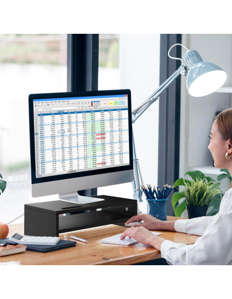 Soporte de Monitor de Madera RAGIFEN Negro 40x24x14 cm Antideslizante