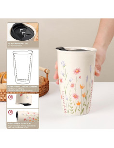 Taza de Viaje Cerámica ANTIS'S HOME 285 ml Floral Beige 2