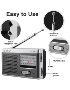 Radio Mini Portátil AM FM IPNCZUAT DK-2017 con Altavoz 2