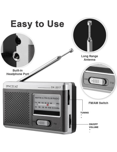 Radio Mini Portátil AM FM IPNCZUAT DK-2017 con Altavoz