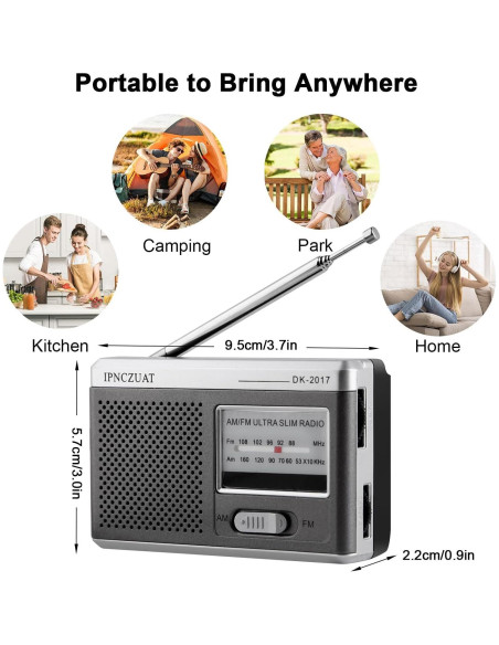 Radio Mini Portátil AM FM IPNCZUAT DK-2017 con Altavoz
