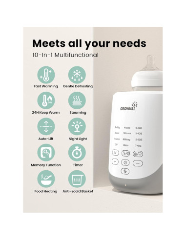 Calentador de Botellas GROWNSY 10 en 1 con Auto-Lift y Luz Nocturna