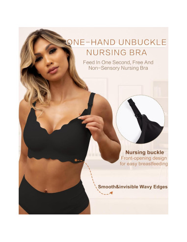 Sostén de Lactancia Sin Costuras Bralette Maternidad Negro XX-Large