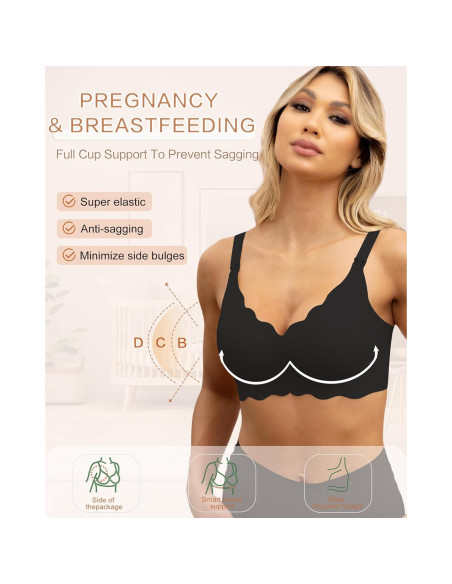 Sostén de Lactancia Sin Costuras Bralette Maternidad Negro XX-Large
