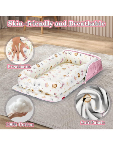 Cojín para Bebés Vervebaby Mundo Animal Rosa 75x45 cm