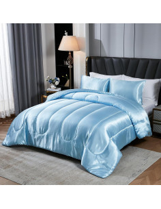 Juego de Edredón de Satén Rey Bedding Dreamer Azul Bebé 2