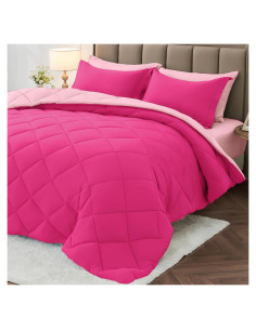 Juego de Edredón Individual MUXHOMO 5 Piezas Microfibra Rosa