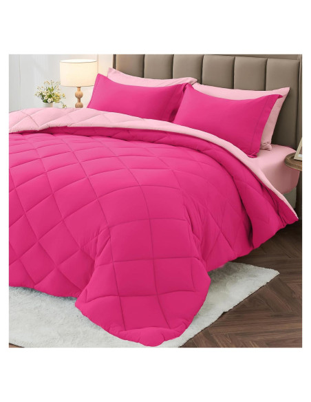 Juego de Edredón Individual MUXHOMO 5 Piezas Microfibra Rosa