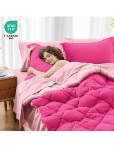 Juego de Edredón Individual MUXHOMO 5 Piezas Microfibra Rosa 2