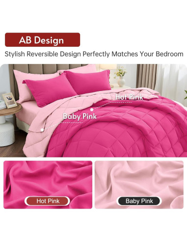 Juego de Edredón Individual MUXHOMO 5 Piezas Microfibra Rosa