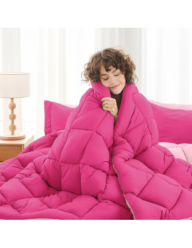 Juego de Edredón Individual MUXHOMO 5 Piezas Microfibra Rosa