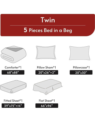 Juego de Edredón Individual MUXHOMO 5 Piezas Microfibra Rosa