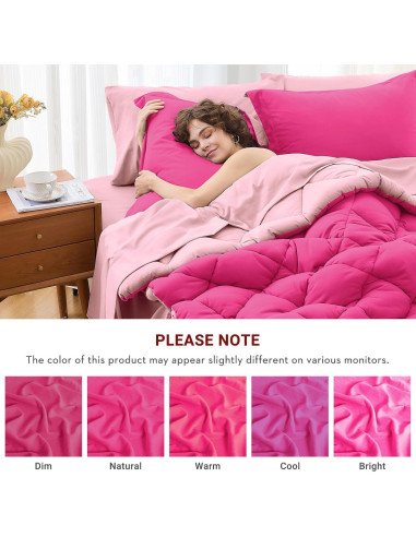 Juego de Edredón Individual MUXHOMO 5 Piezas Microfibra Rosa