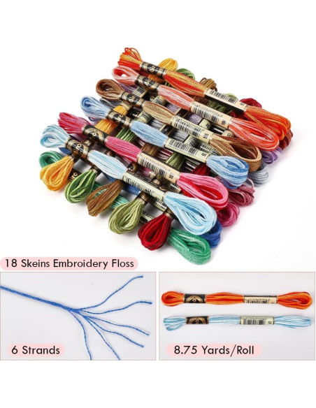 Hilo de Bordado de Poliéster CABODYALS 18 Madejas Arcoíris