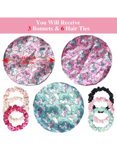 Bonetes de Satén para Niñas Heniho - 3 Piezas con Scrunchies 2