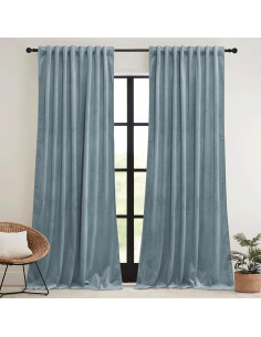 Cortinas de Terciopelo Azul Piedra RYB HOME 2 Paneles 90 cm 2