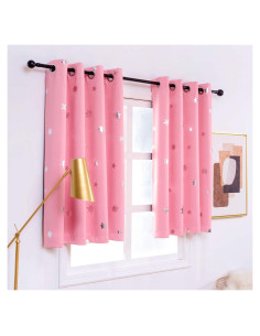 Cortinas Opacas Anjee Rosa 97x137 cm Estrellas Plateadas