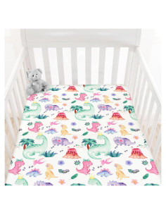 Sábana Ajustable HawSkgFub Dino Rosa Púrpura 132x71 cm