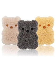 Esponja de Baño Natural Konjac para Bebés - Paquete de 3 Oso